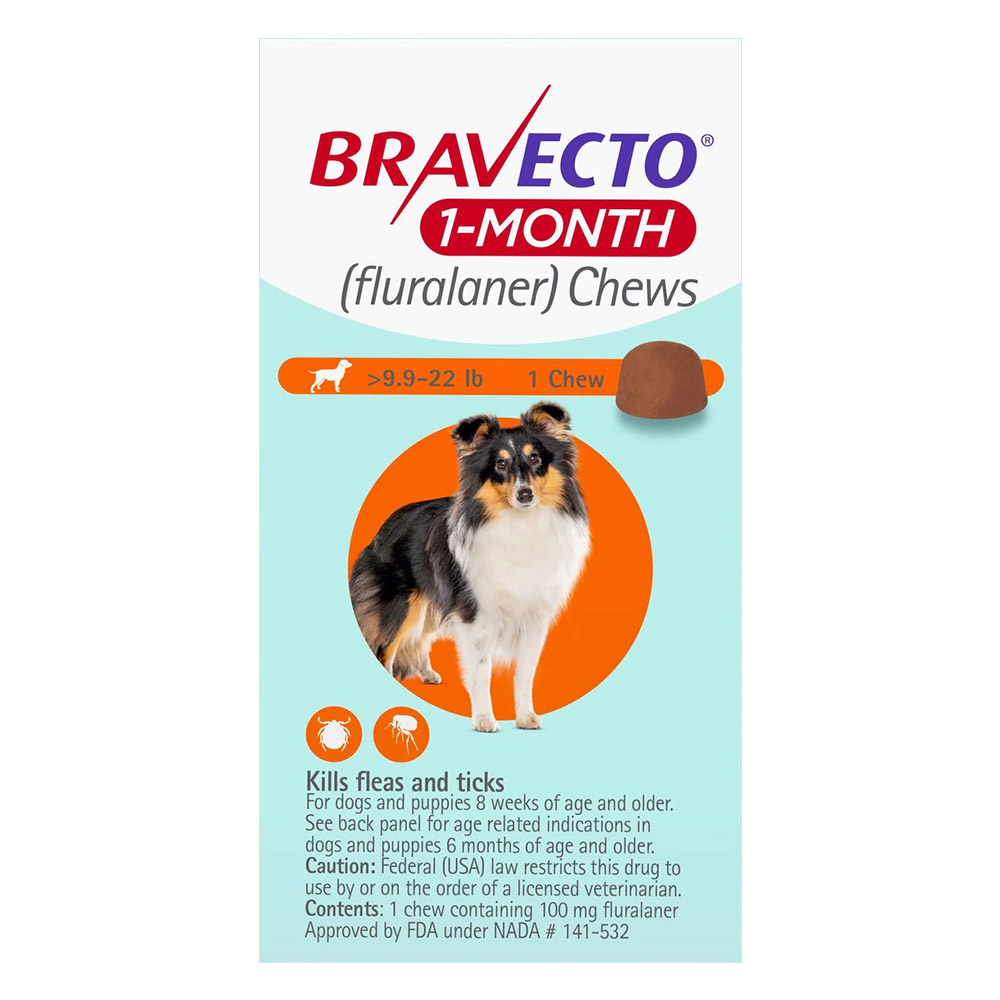 Bravecto 1 Month Chew for Small Dogs 9.9 To 22lbs (Orange)