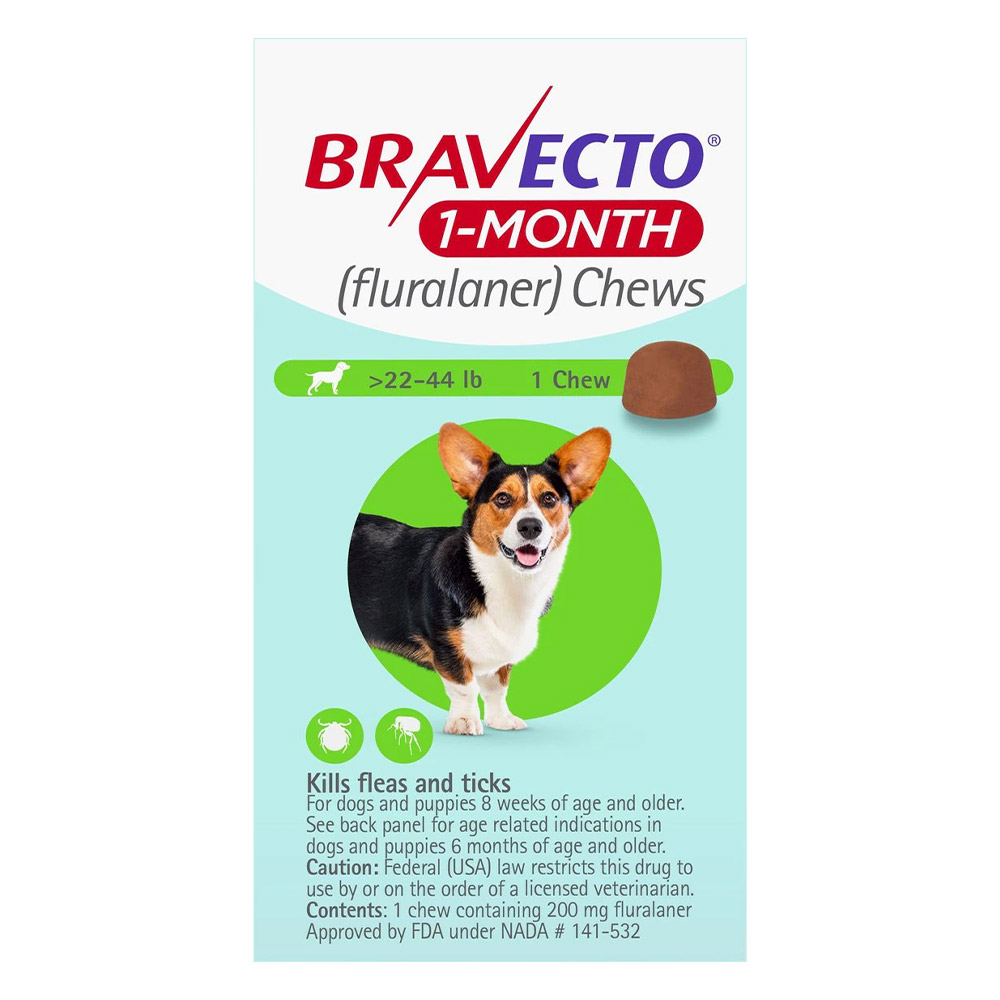 Bravecto 1 Month Chew for Medium Dogs 22 To 44lbs (Green)