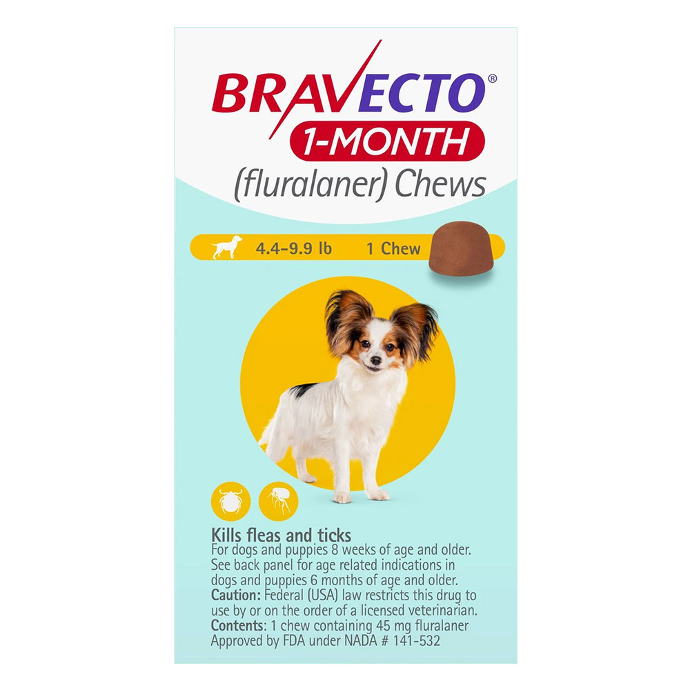 Bravecto 1 Month Chew for Toy Dogs 4.4 To 9.9lbs (Yellow)